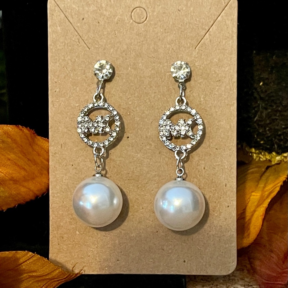 MK Elegant Silver and Pearl Drop Earrings